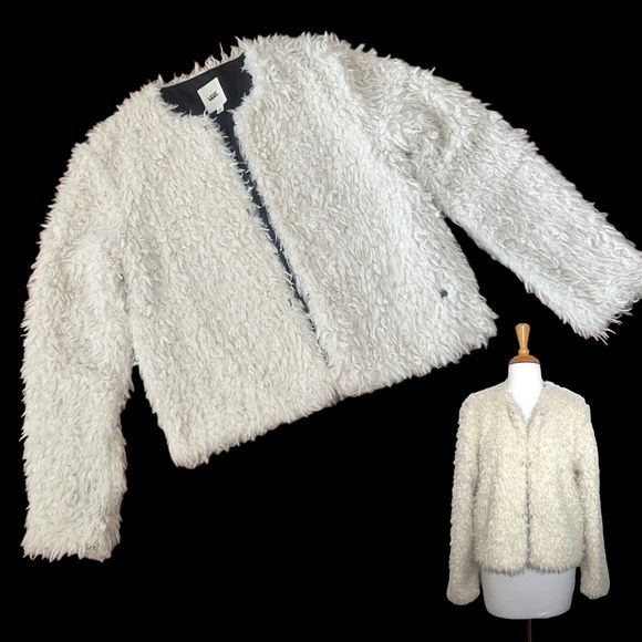 VANS Faux Fur Jacket Coat Women Size S Small White Lined Hook & Loop Closure - Picture 1 of 15